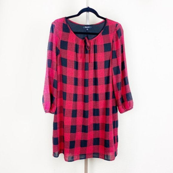 Madewell Signal Tunic Dress in Buffalo Check Red - Picture 3 of 6